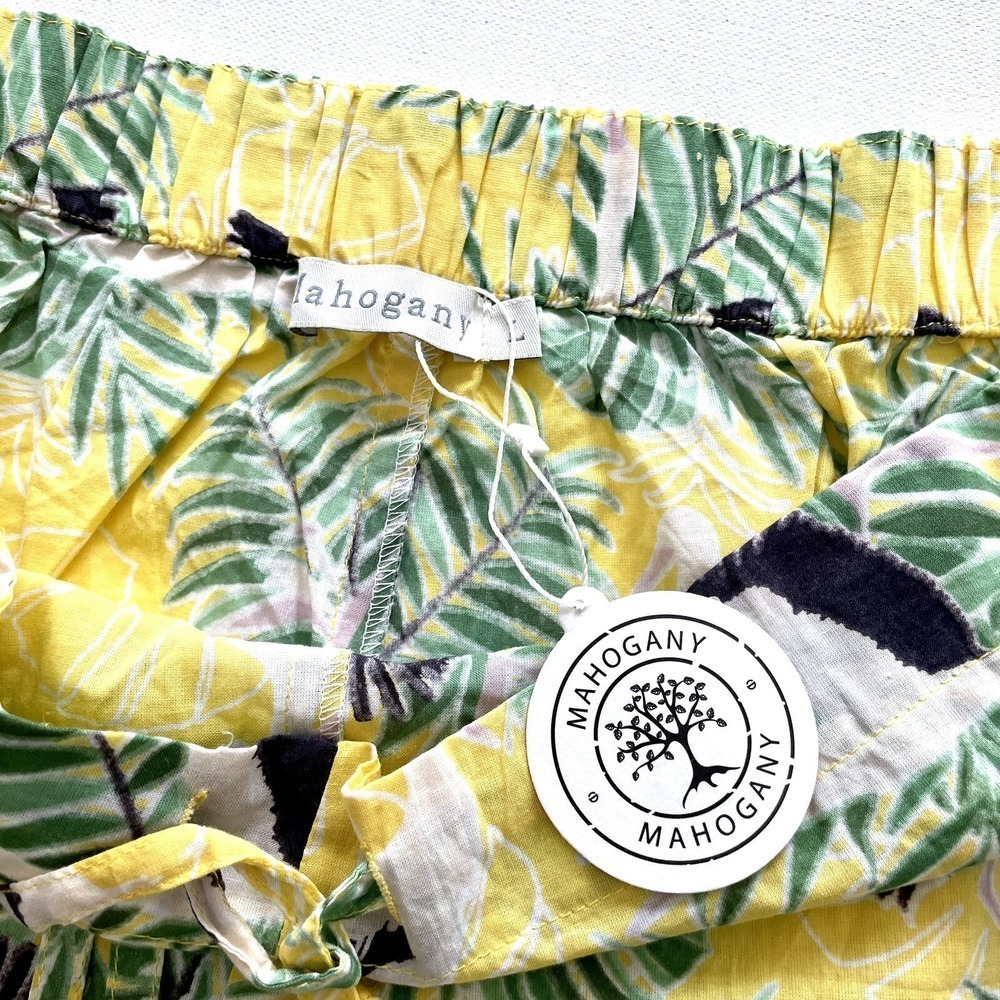Mahogany Pelican Shorts Women's Large Yellow Tropical Toucan Drawstring NWT - Picture 4 of 8
